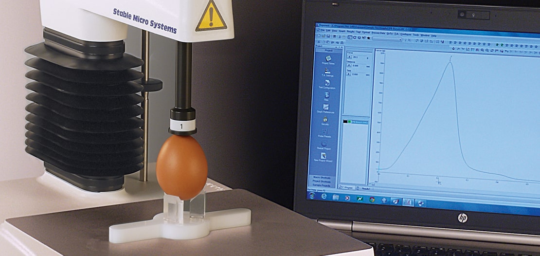 Egg test on the TA.XTExpressC Texture Analyser showing a typical graph in Exponent sofware