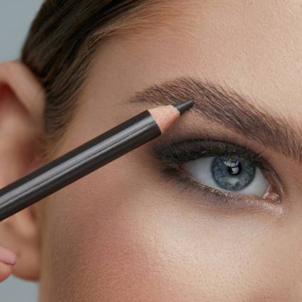 Person using a eyebrow pencil to define eyebrows 
