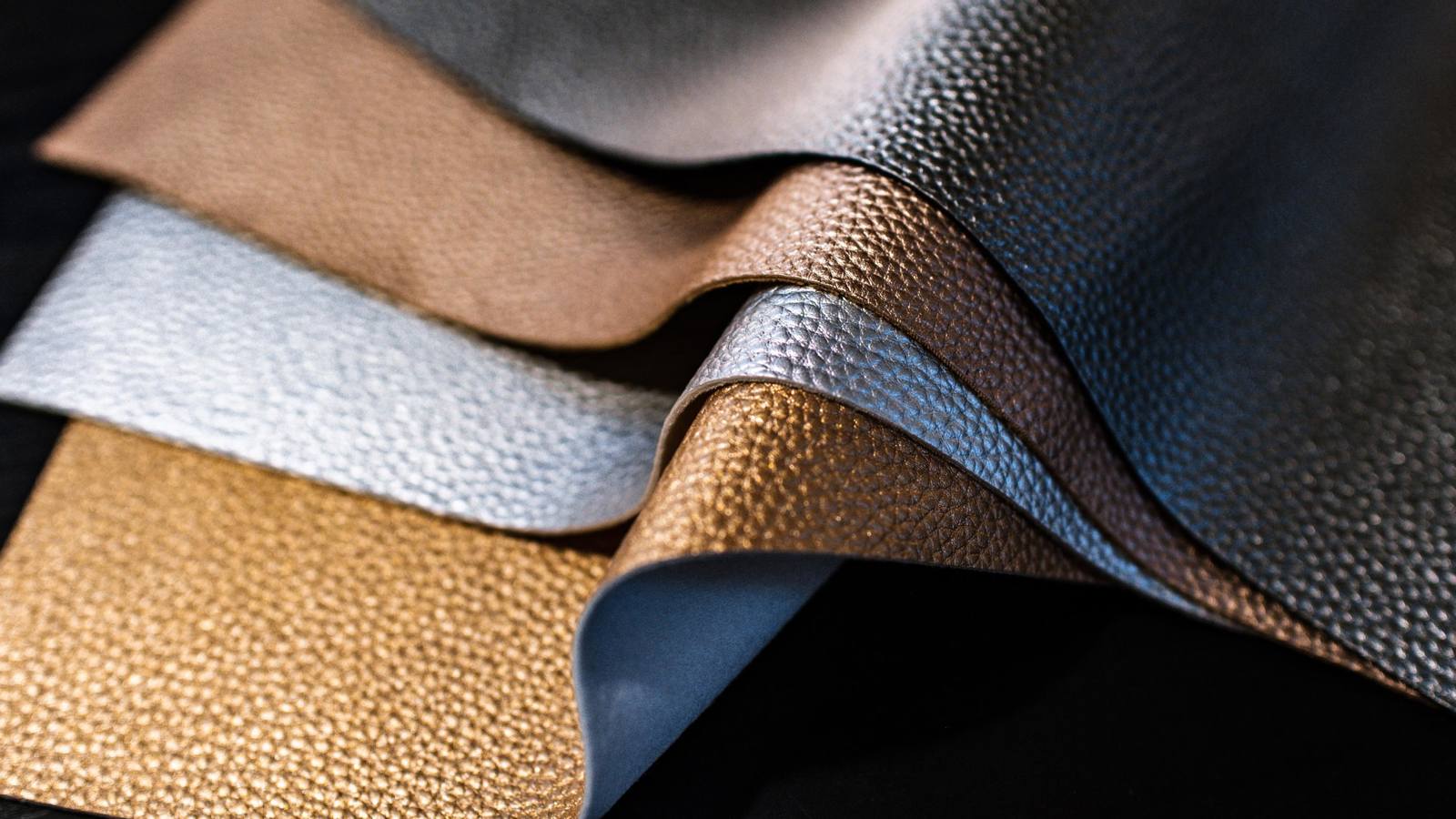 Samples of different coloured leathers