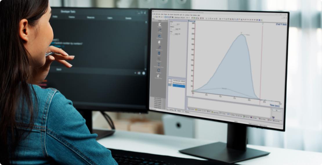 Materials testing user using Exponent Connect software